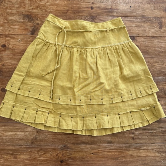 Cynthia Steffe 100% Linen Pleated Mini Skirt Tiered Green Lined‎ Women’s 4 EUC - Picture 1 of 16
